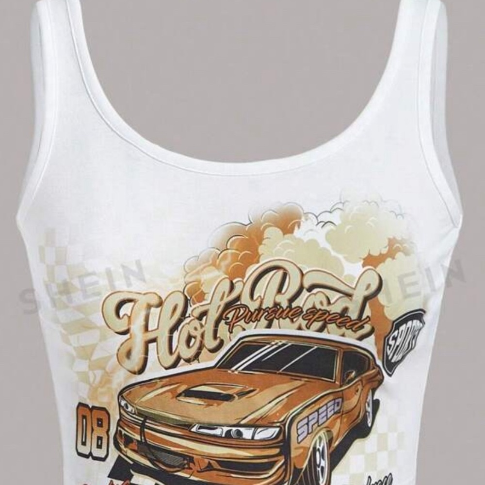 SHEIN EZwear Car & Letter Graphic Crop Tank Top